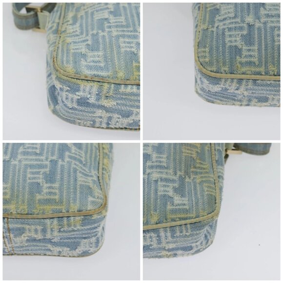 FENDI Zucca Canvas Shoulder Bag Denim Light Blue Gold Auth 140722 - Picture 14 of 16